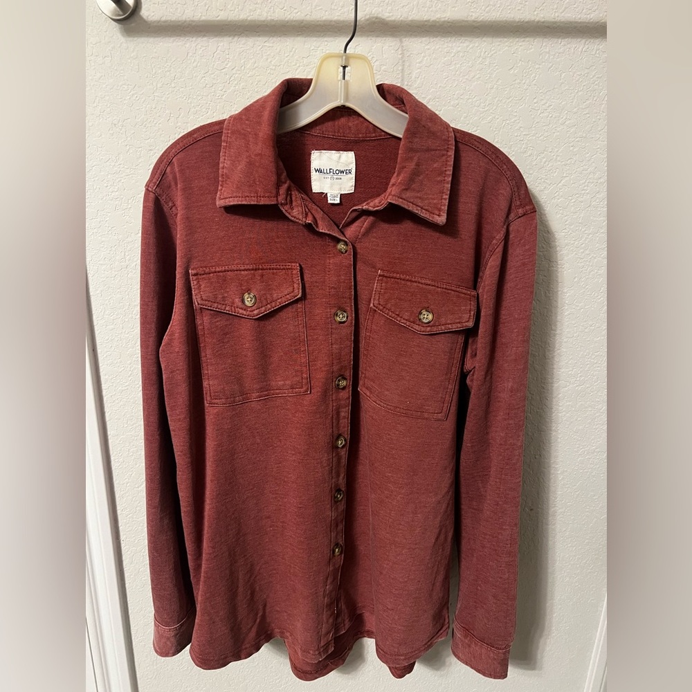 Soft cranberry knit button down